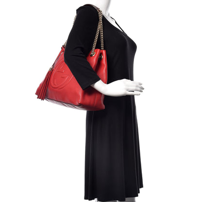 Gucci Pebbled Calfskin Medium Soho Chain Shoulder Bag Tabasco Red 2 of 13