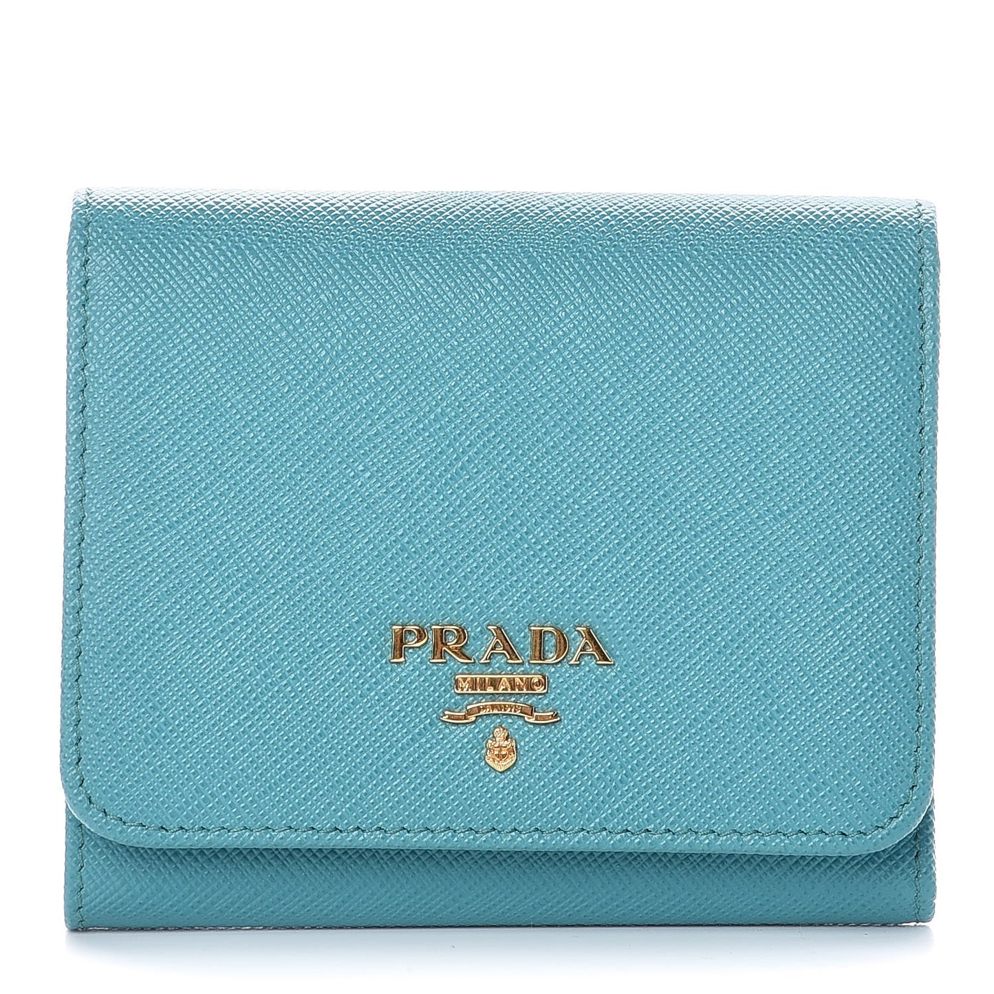 Saffiano Metal Tri-Fold Wallet Turchese