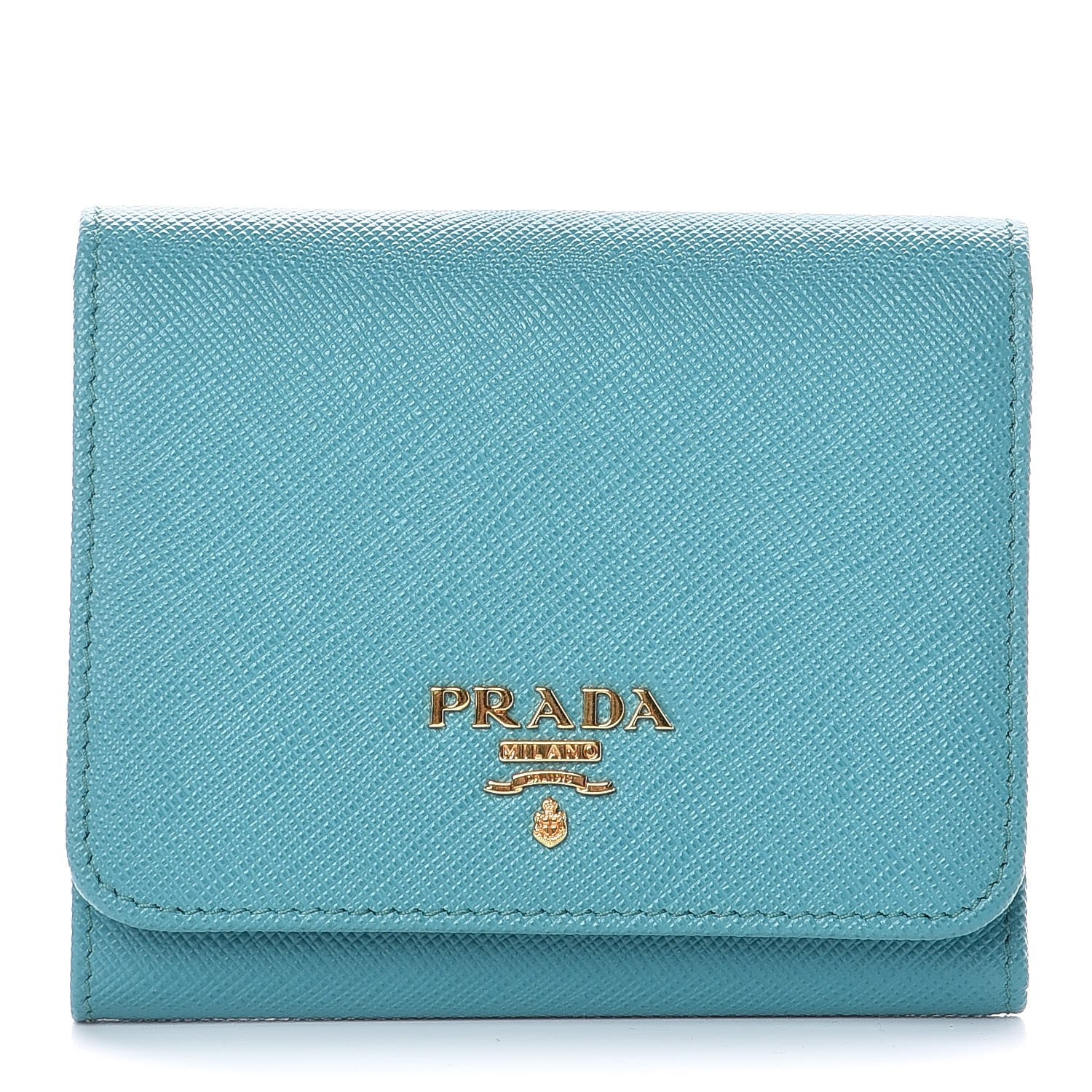 Prada Saffiano Metal Tri-Fold Wallet Turchese 1 of 8