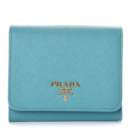 Prada Saffiano Metal Tri-Fold Wallet Turchese 1 of 8