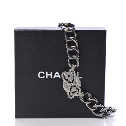 Chanel Crystal CC Chain Link Choker Necklace Dark Silver 6 of 6