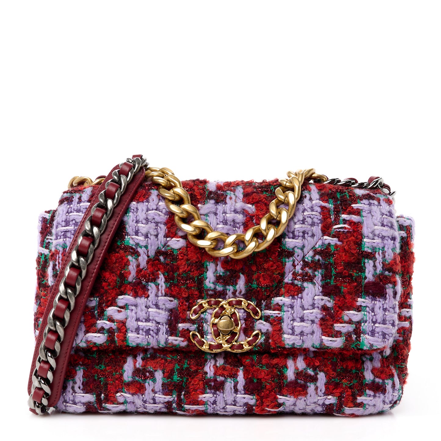 Tweed Quilted Medium Chanel 19 Flap Red Purple Green