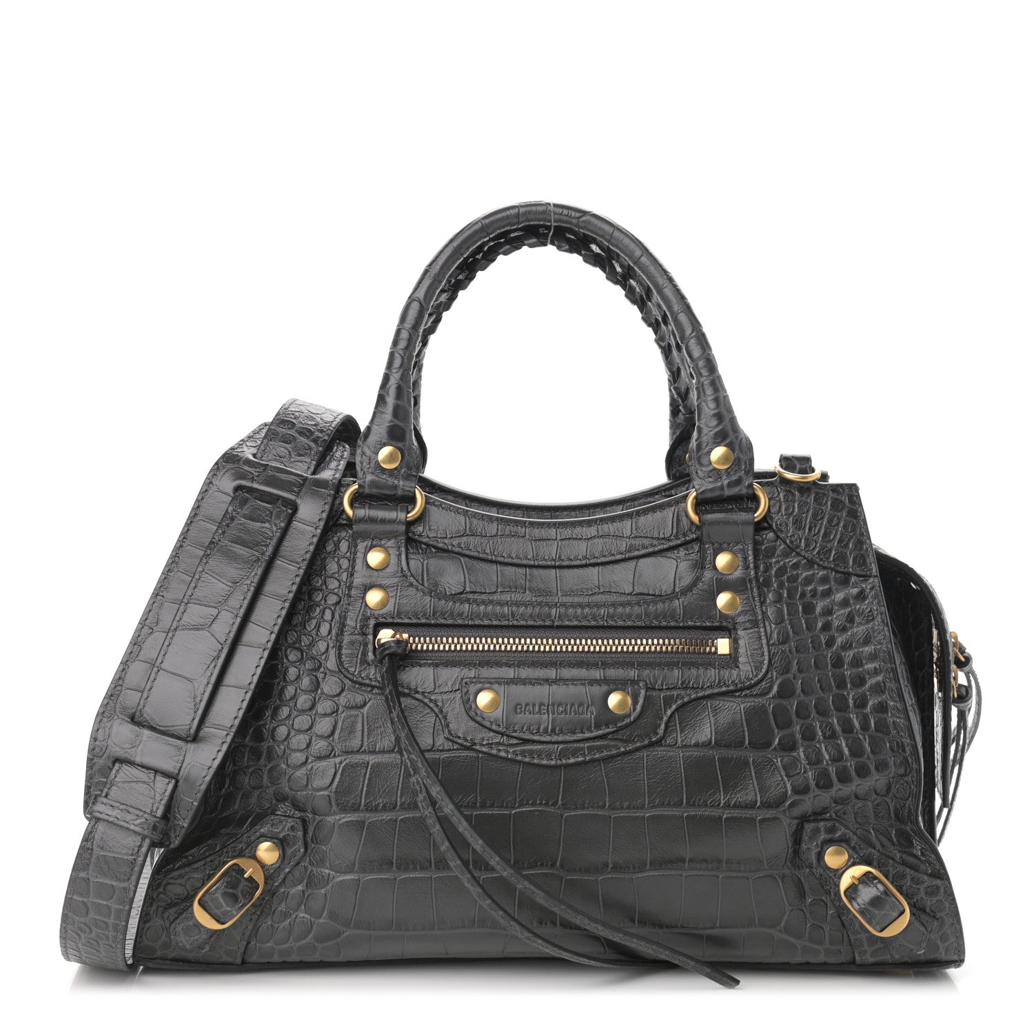 Balenciaga Extra Supple Calfskin Crocodile Embossed Neo Classic Gold Hardware S City Dark Grey 1 of 10