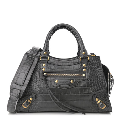Balenciaga Extra Supple Calfskin Crocodile Embossed Neo Classic Gold Hardware S City Dark Grey 1 of 10