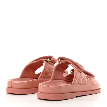Chanel Lambskin Quilted Velcro Dad Chain CC Slide Sandals 36 Pink 4 of 9