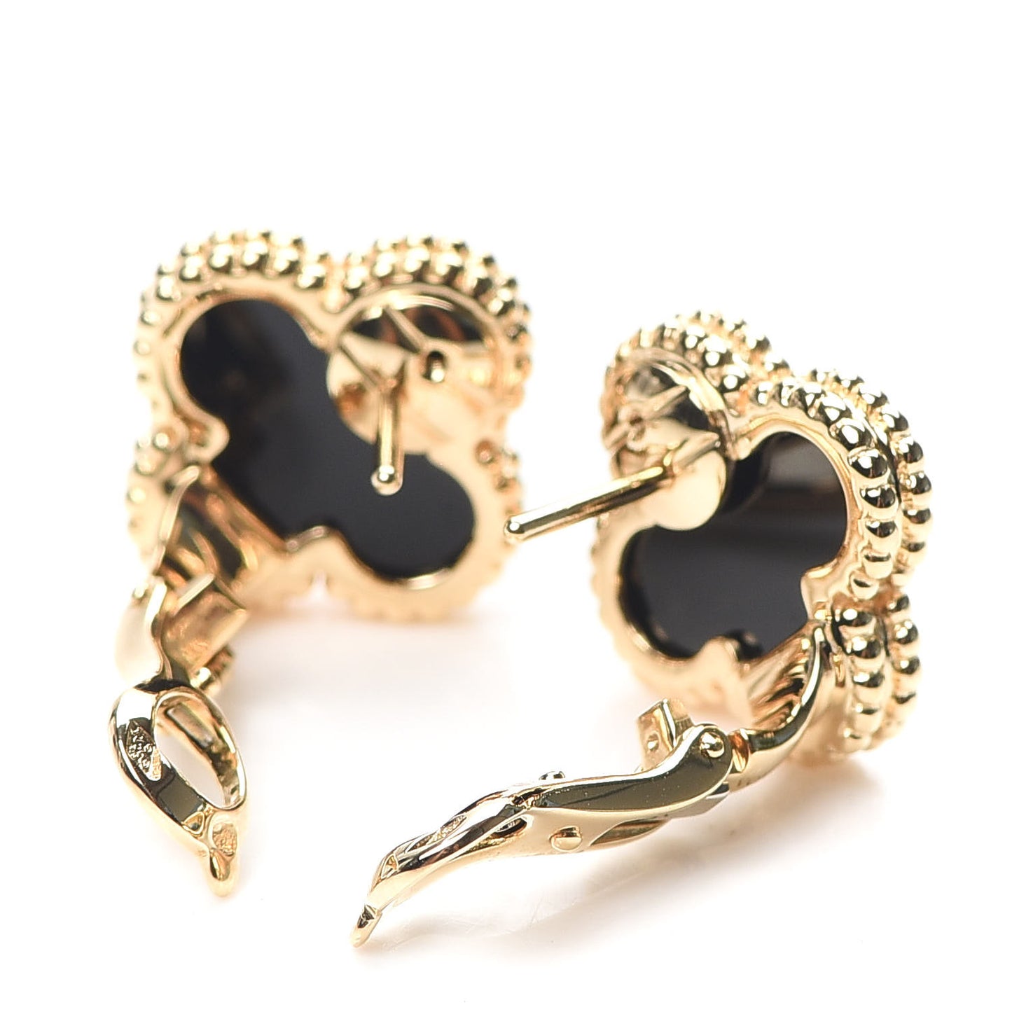 18K Yellow Gold Black Onyx Vintage Alhambra Earrings