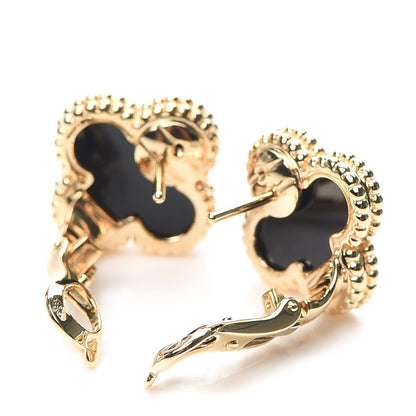 Van Cleef & Arpels 18K Yellow Gold Black Onyx Vintage Alhambra Earrings 3 of 6