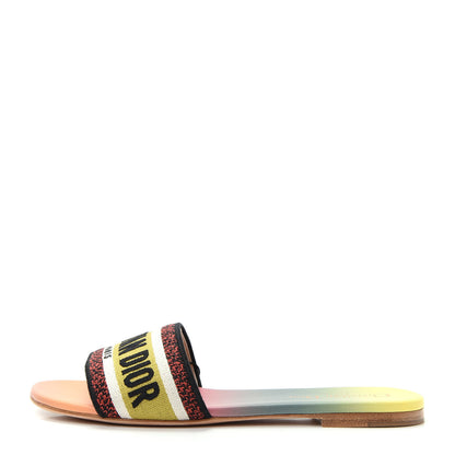 Christian Dior Canvas Dioraura Embroidered Dway Flat Slide Sandals 38 Multicolor 1 of 11