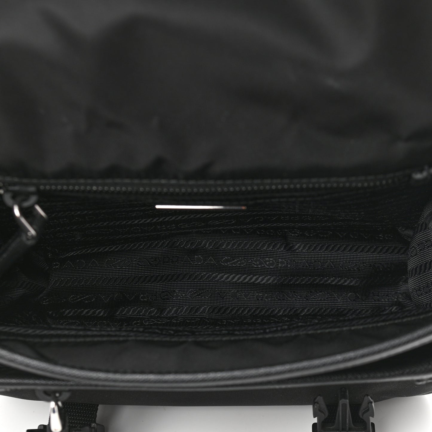 Tessuto Nylon Saffiano Pocket Double Snap Buckle Messenger Shoulder Bag Black