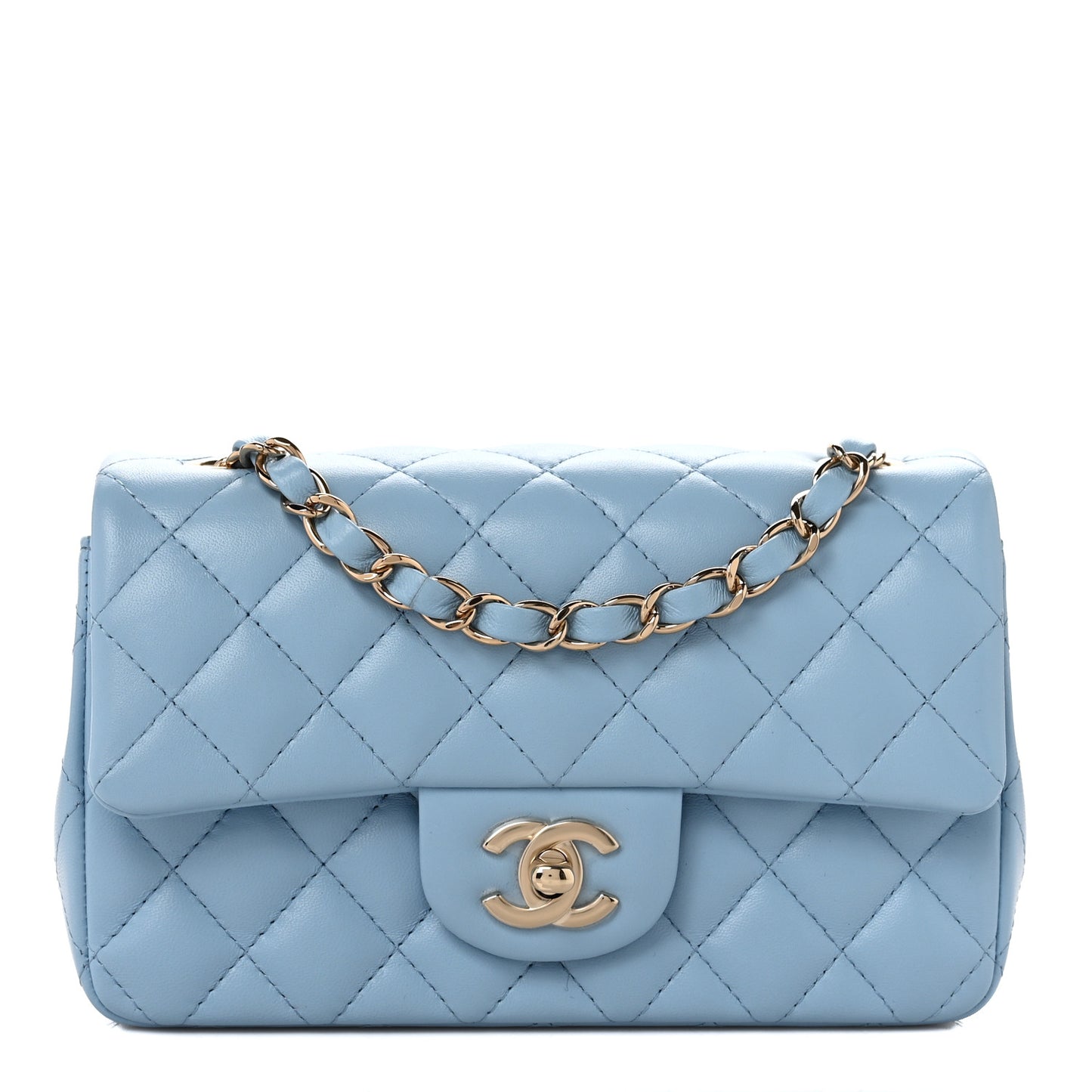 Lambskin Quilted Mini Rectangular Flap Light Blue