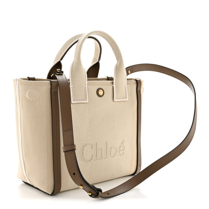 Chloe Canvas Calfskin Small Logo Carry Tote Vegetal Beige 3 of 10