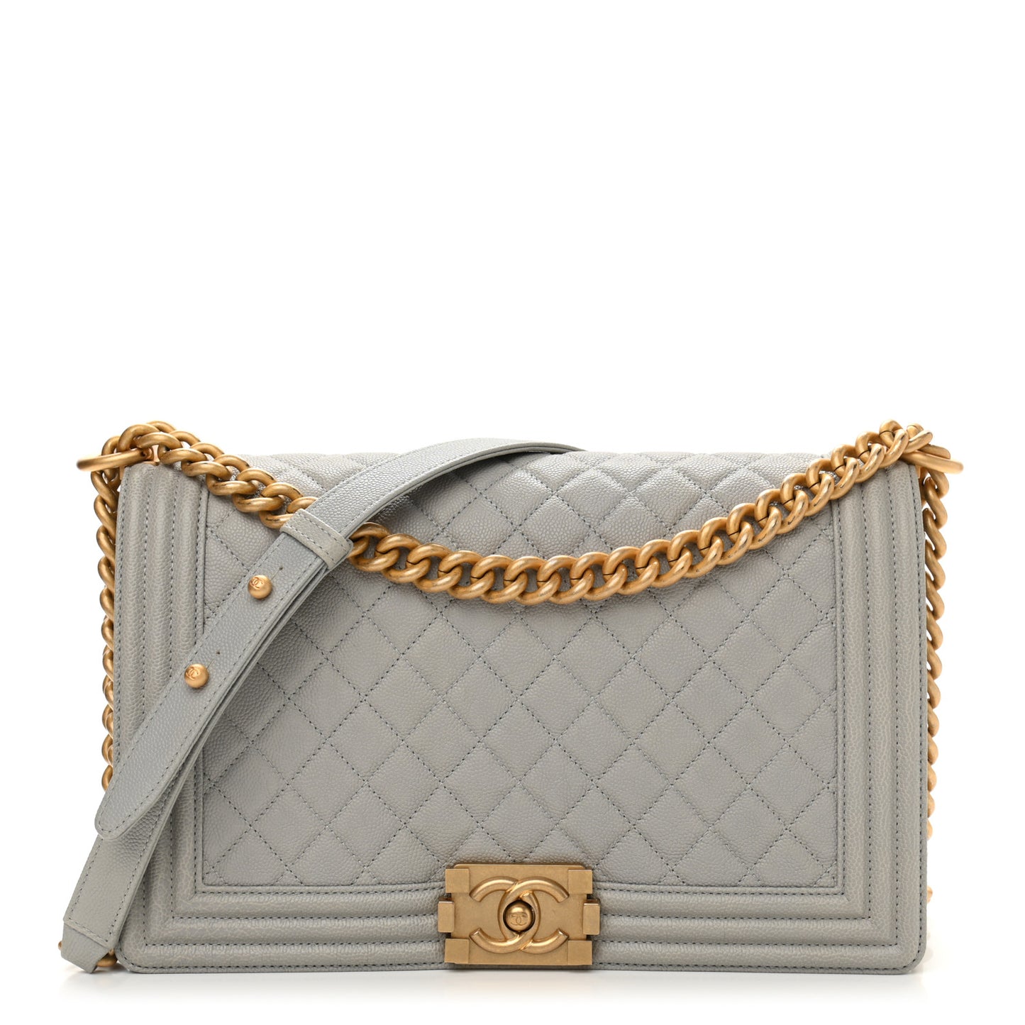 Caviar Quilted New Medium Boy Flap Grey