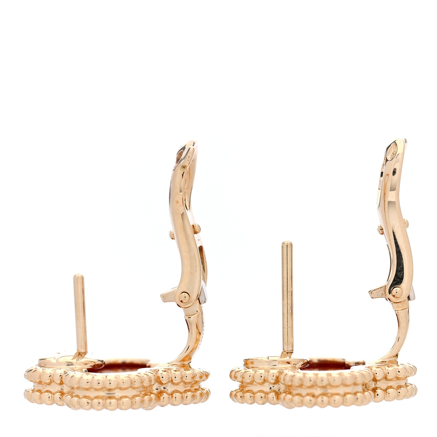 Van Cleef & Arpels 18K Yellow Gold Carnelian Vintage Alhambra Earrings 3 of 4