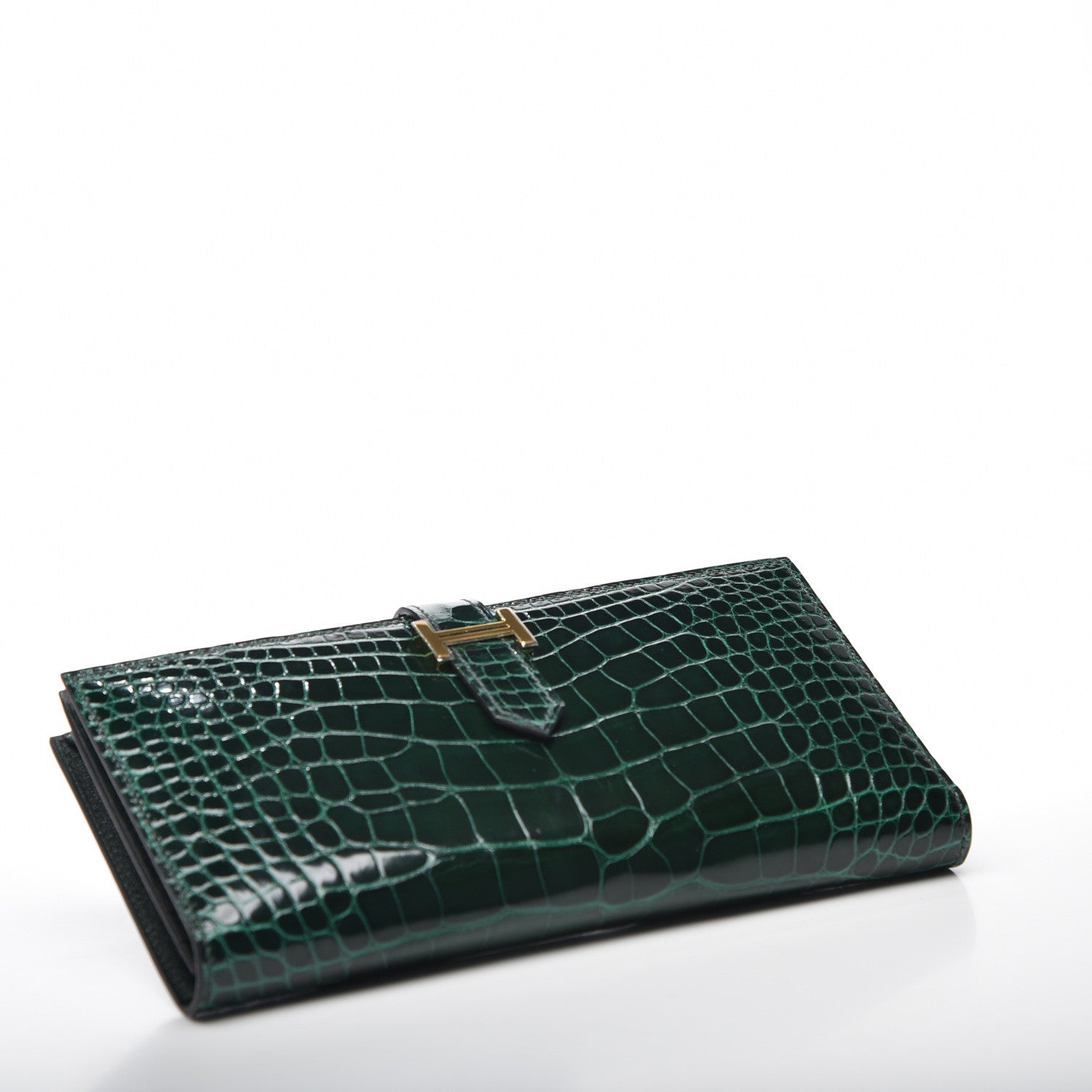 Hermes Shiny Alligator Bearn Wallet Vert Fonce 3 of 8