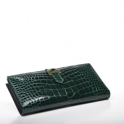 Hermes Shiny Alligator Bearn Wallet Vert Fonce 3 of 8
