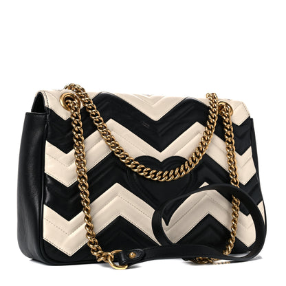 Gucci Calfskin Matelasse Medium GG Marmont Shoulder Bag Black White 3 of 24