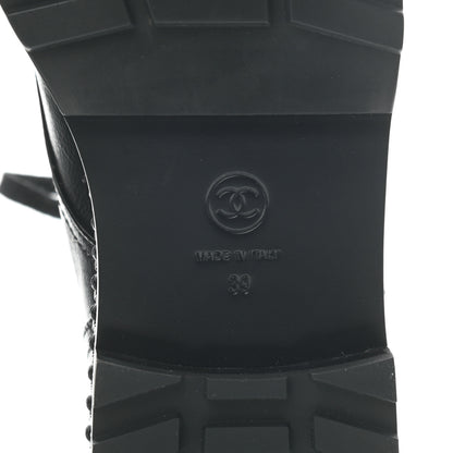 Chanel Crackled Calfskin Velvet Pearl Combat Short Boots 39 Black 7 of 8