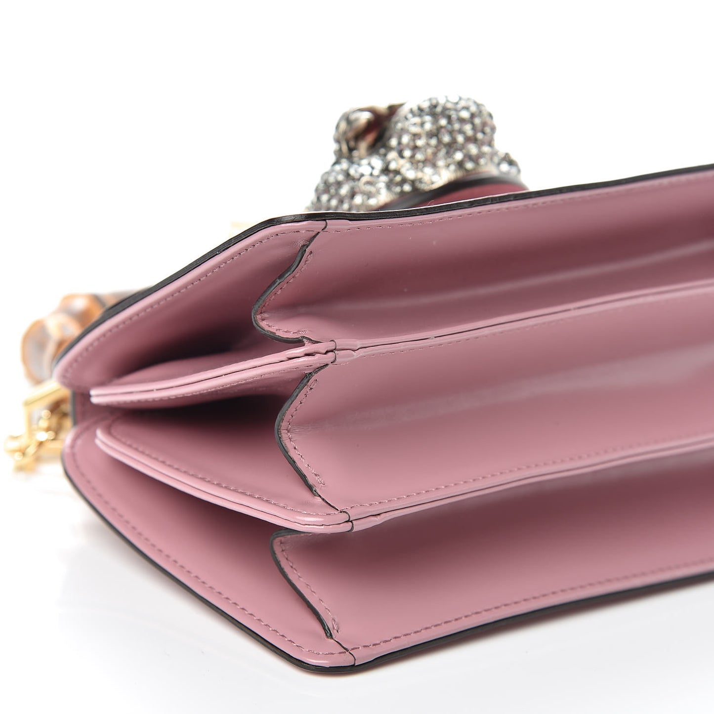 Calfskin Bamboo Crystal Mini Thiara Top Handle Bag Carmine Rose Gold