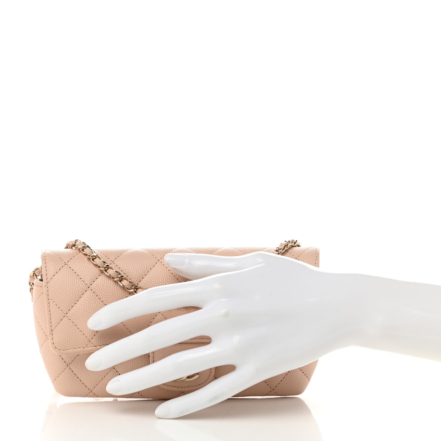 Caviar Quilted Glasses Case With Chain Beige