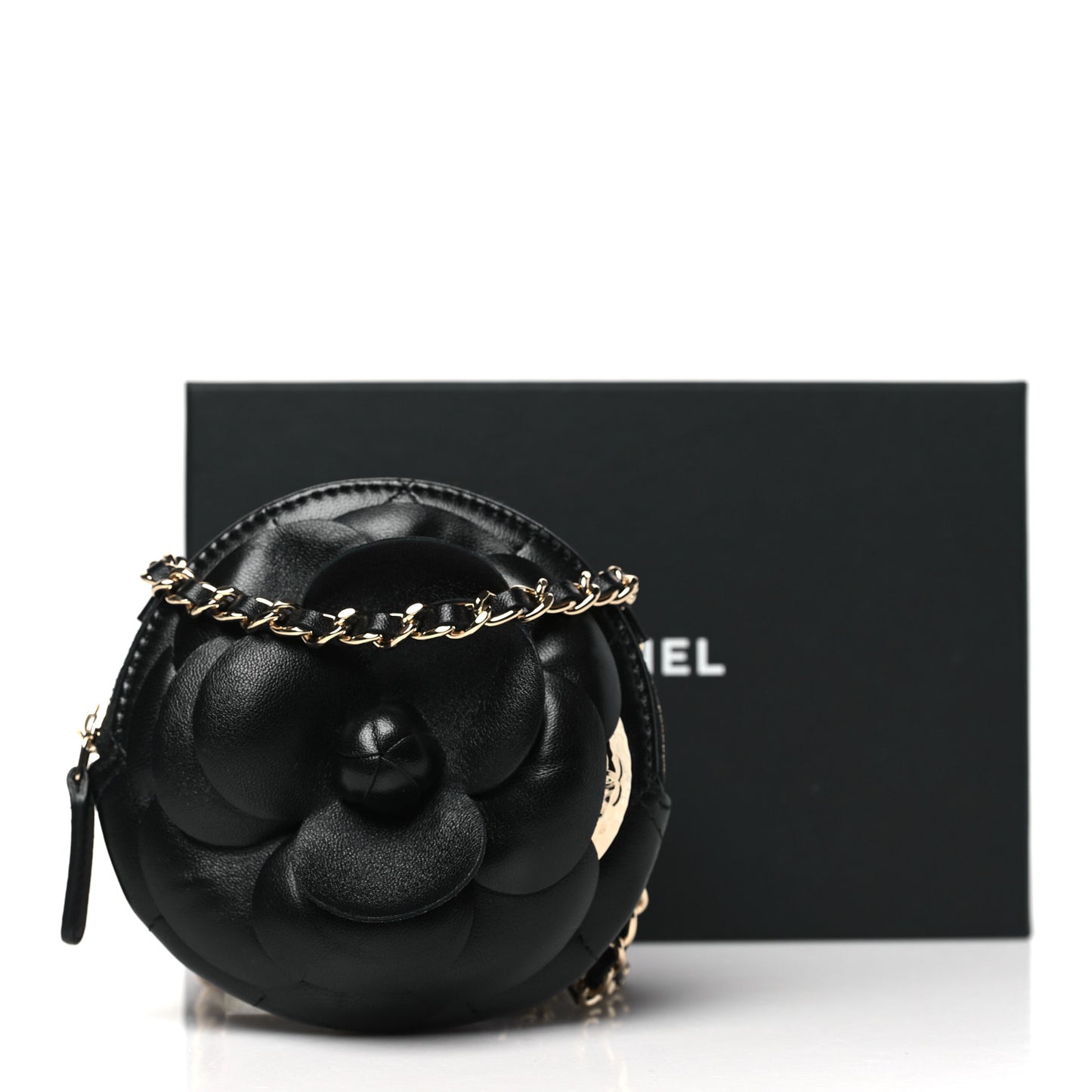 Lambskin Mini Camellia Bouquet Clutch With Chain Black