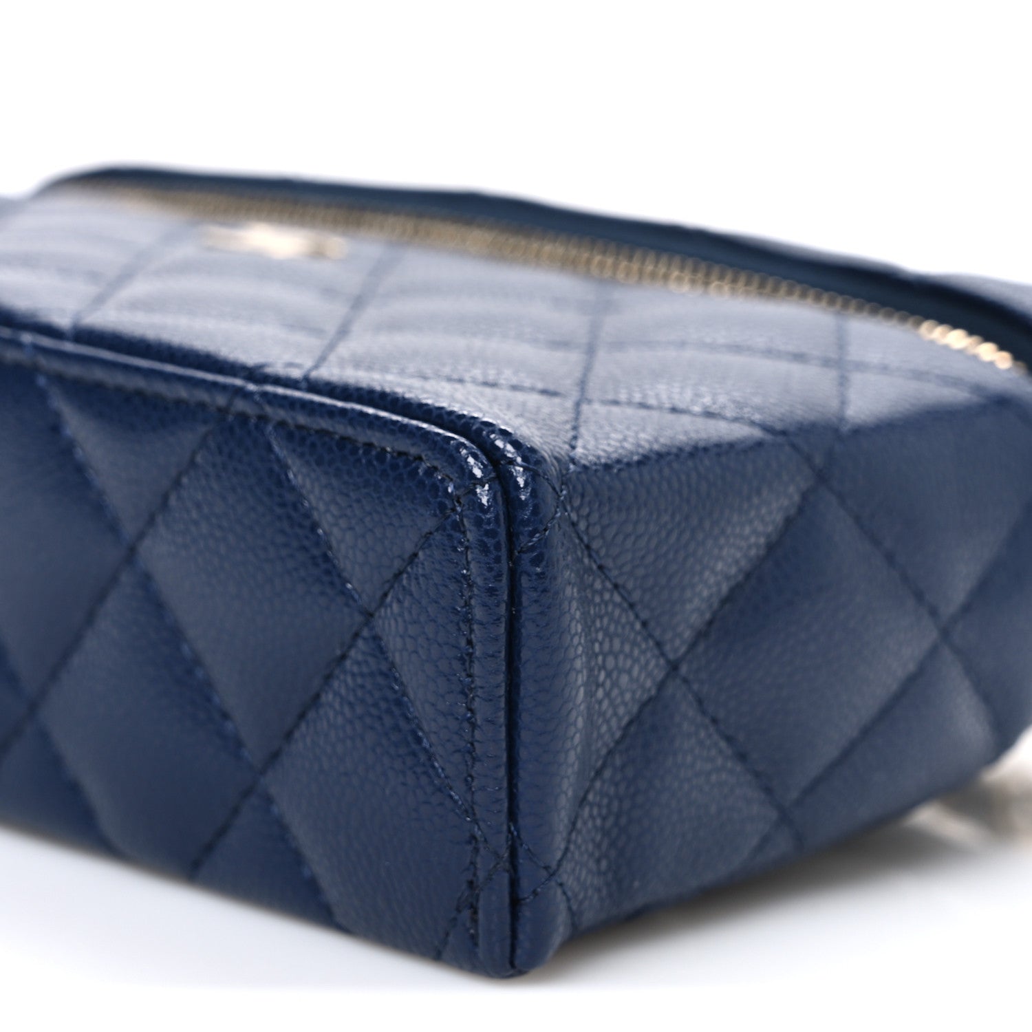 Chanel Caviar Quilted Top Handle Slim Vanity With Chain Navy 10 of 11