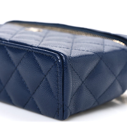 Chanel Caviar Quilted Top Handle Slim Vanity With Chain Navy 10 of 11