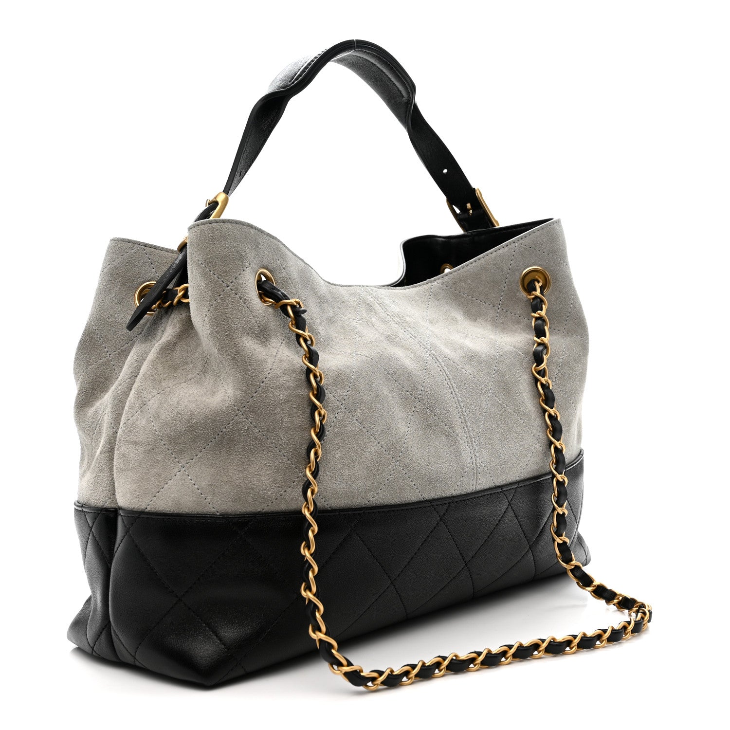 Chanel Suede Calfskin Shiny Lambskin Quilted Small Coco Base Shopping Bag Grey Black 3 of 10