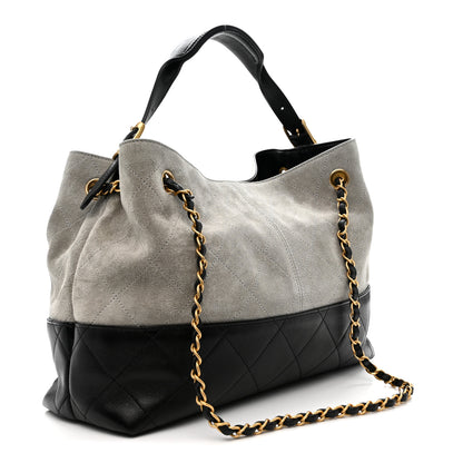 Chanel Suede Calfskin Shiny Lambskin Quilted Small Coco Base Shopping Bag Grey Black 3 of 10