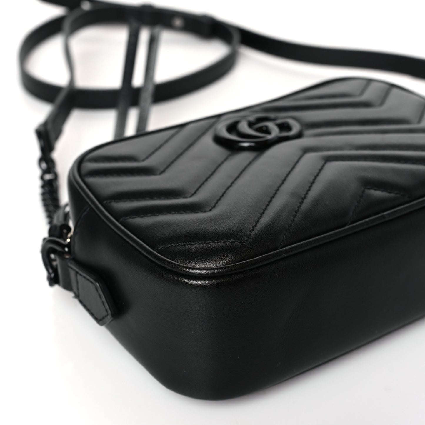 Calfskin Matelasse Monochrome Mini GG Marmont Chain Shoulder Bag Black