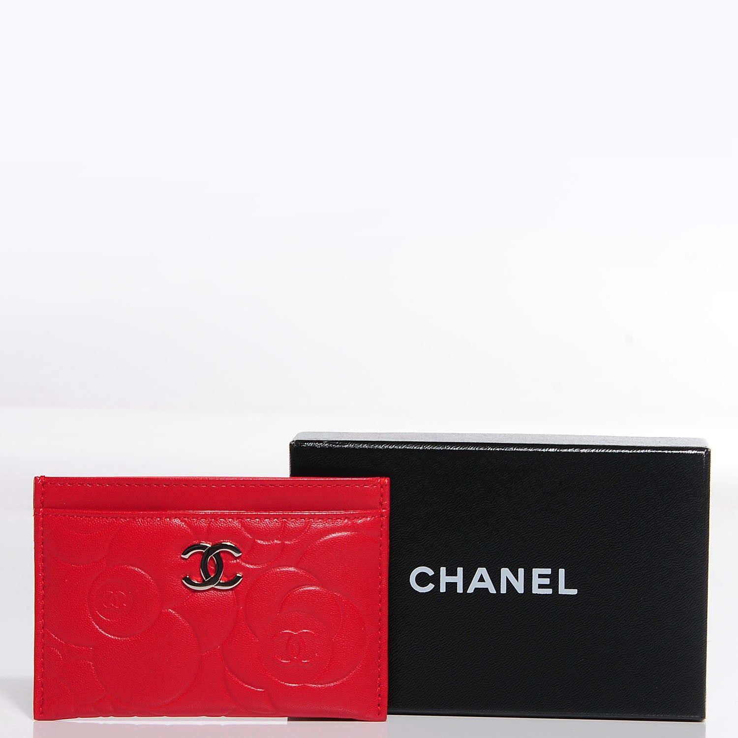Chanel Lambskin Camellia Embossed Card Holder Red 8 of 8