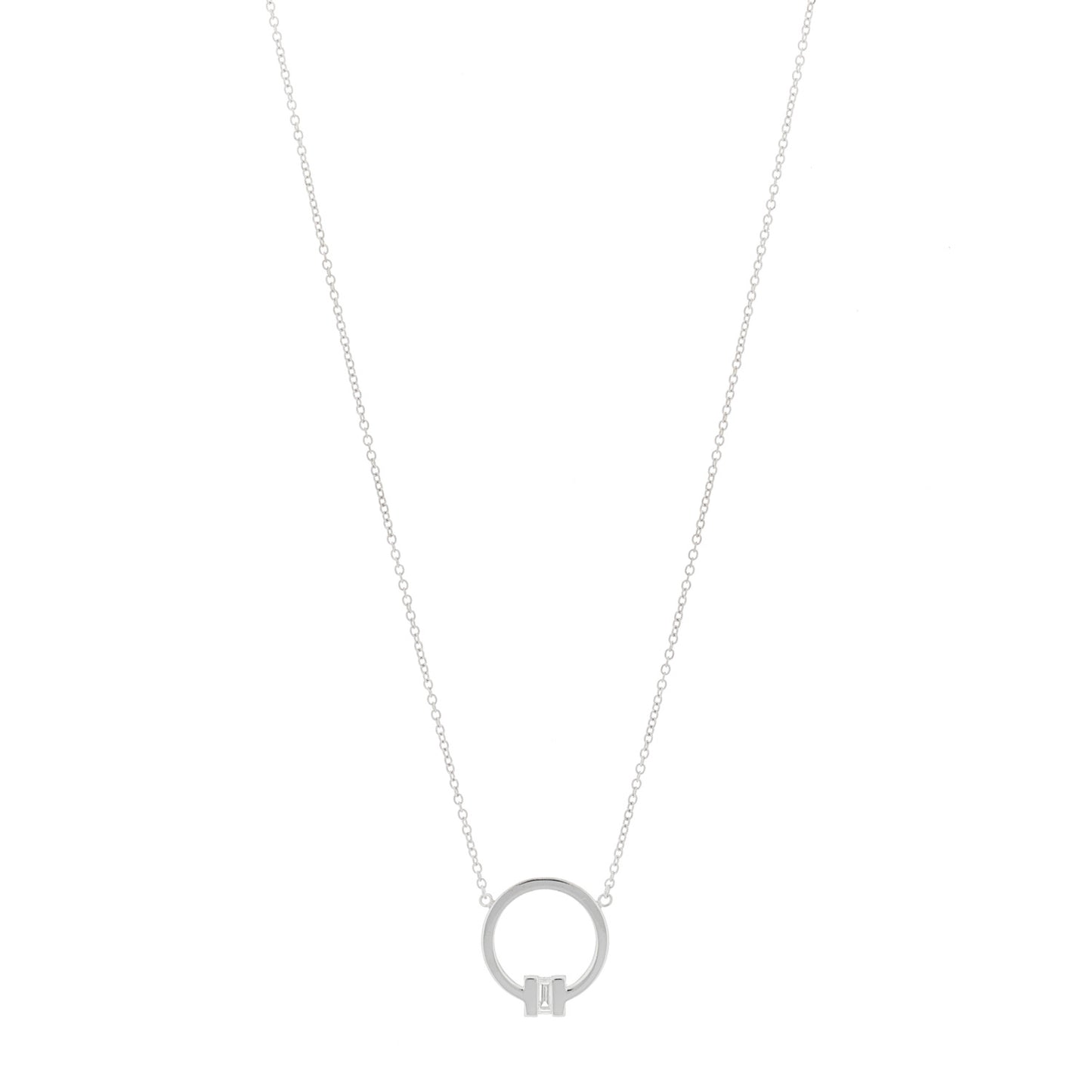 18K White Gold Diamond Tiffany T Baguette Pendant Necklace