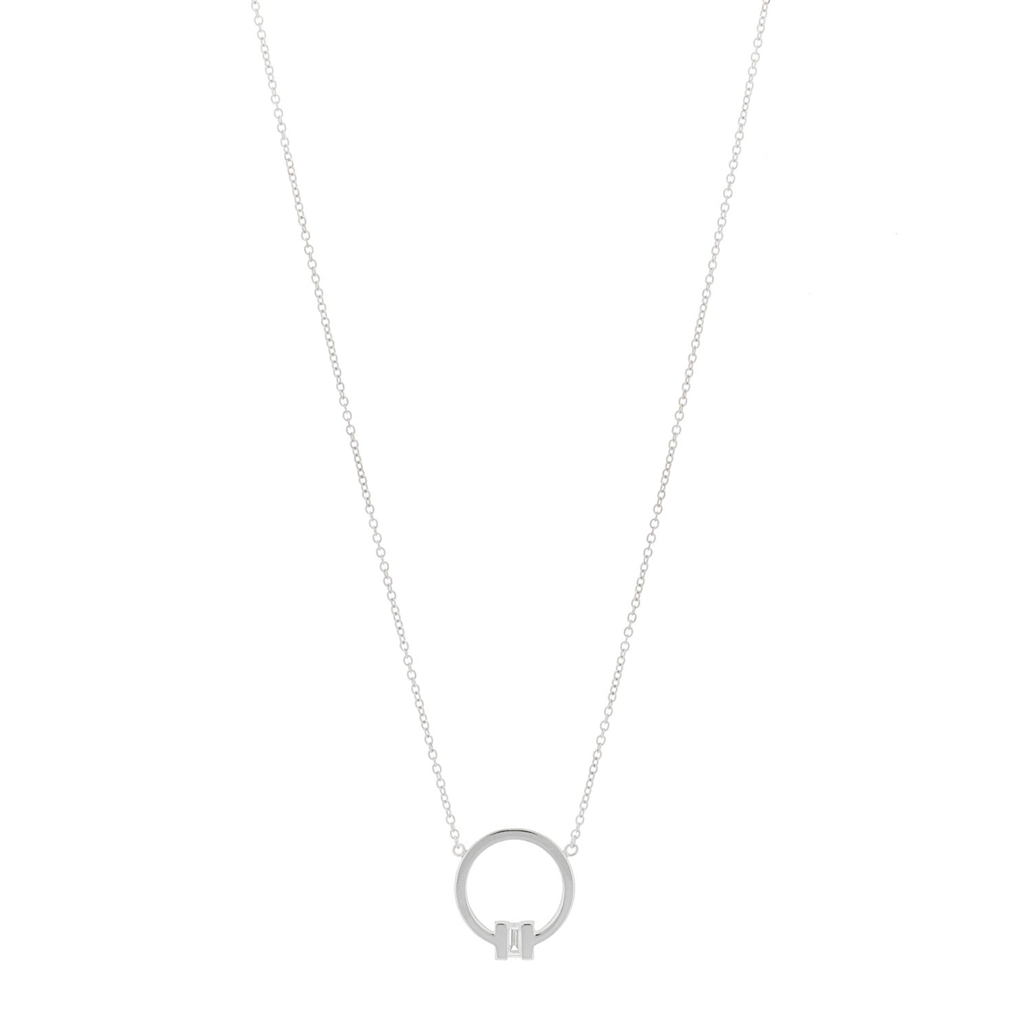 Tiffany 18K White Gold Diamond Tiffany T Baguette Pendant Necklace 1 of 6