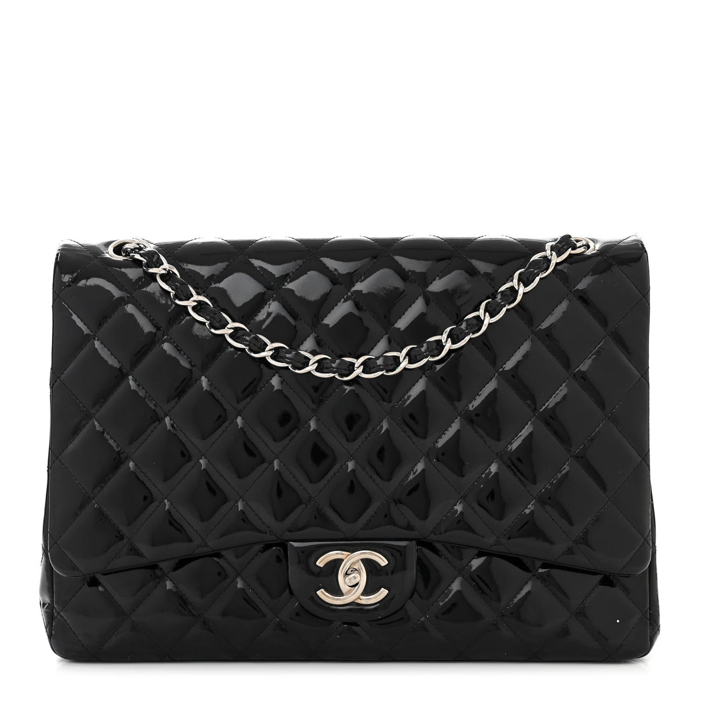 Patent Quilted Maxi Double Flap Black