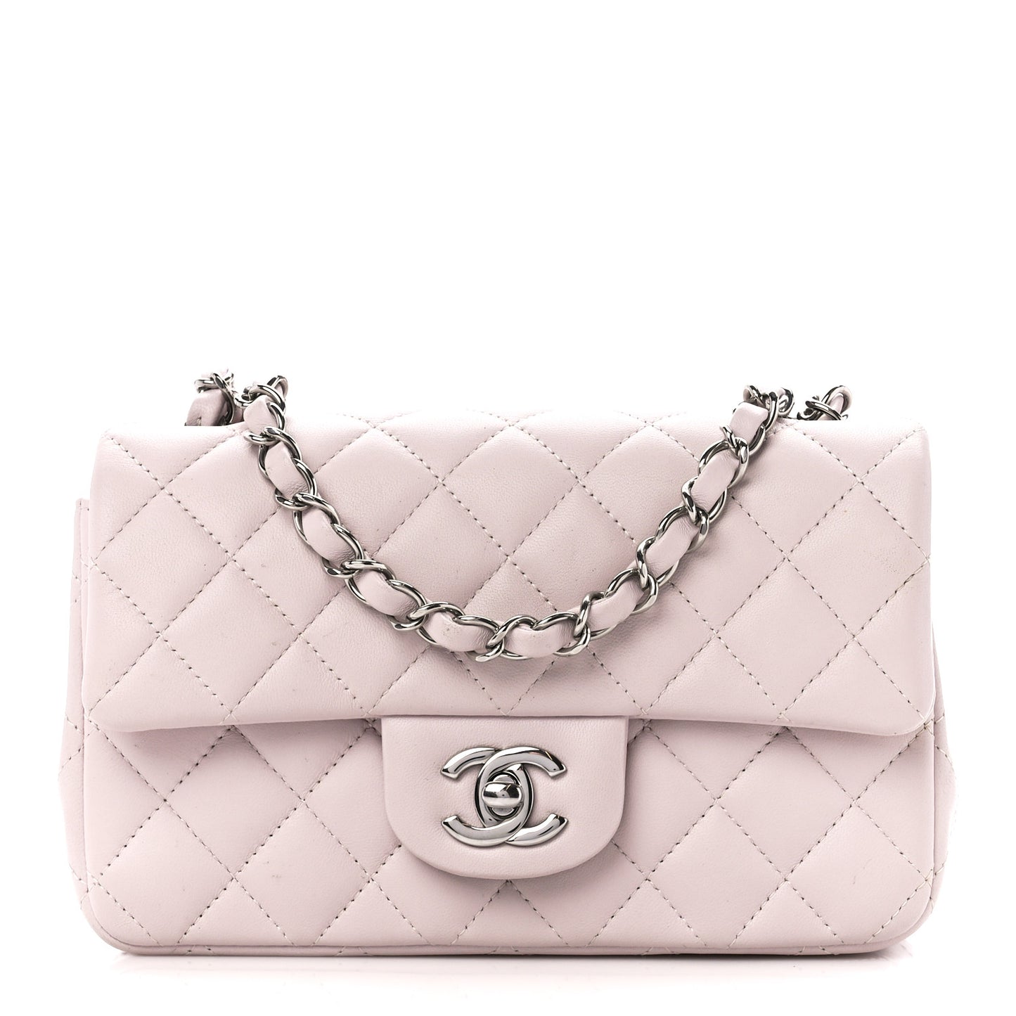 Lambskin Quilted Mini Rectangular Flap Light Purple