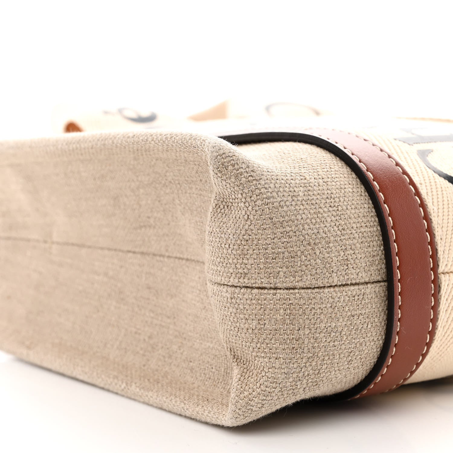 Chloe Linen Calfskin Small Woody Ribbon Tote With Strap White Brown 9 of 10