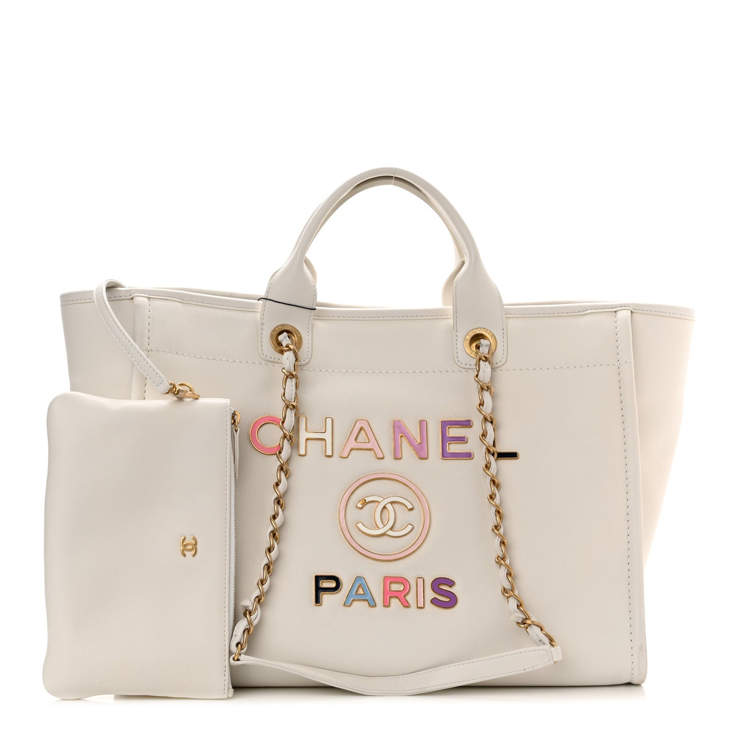 Calfskin Medium Deauville Tote White Multicolor
