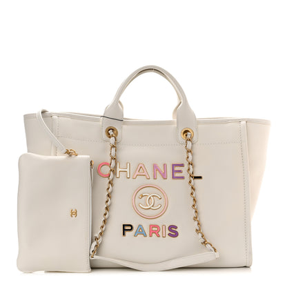 Chanel Calfskin Medium Deauville Tote White Multicolor 1 of 14