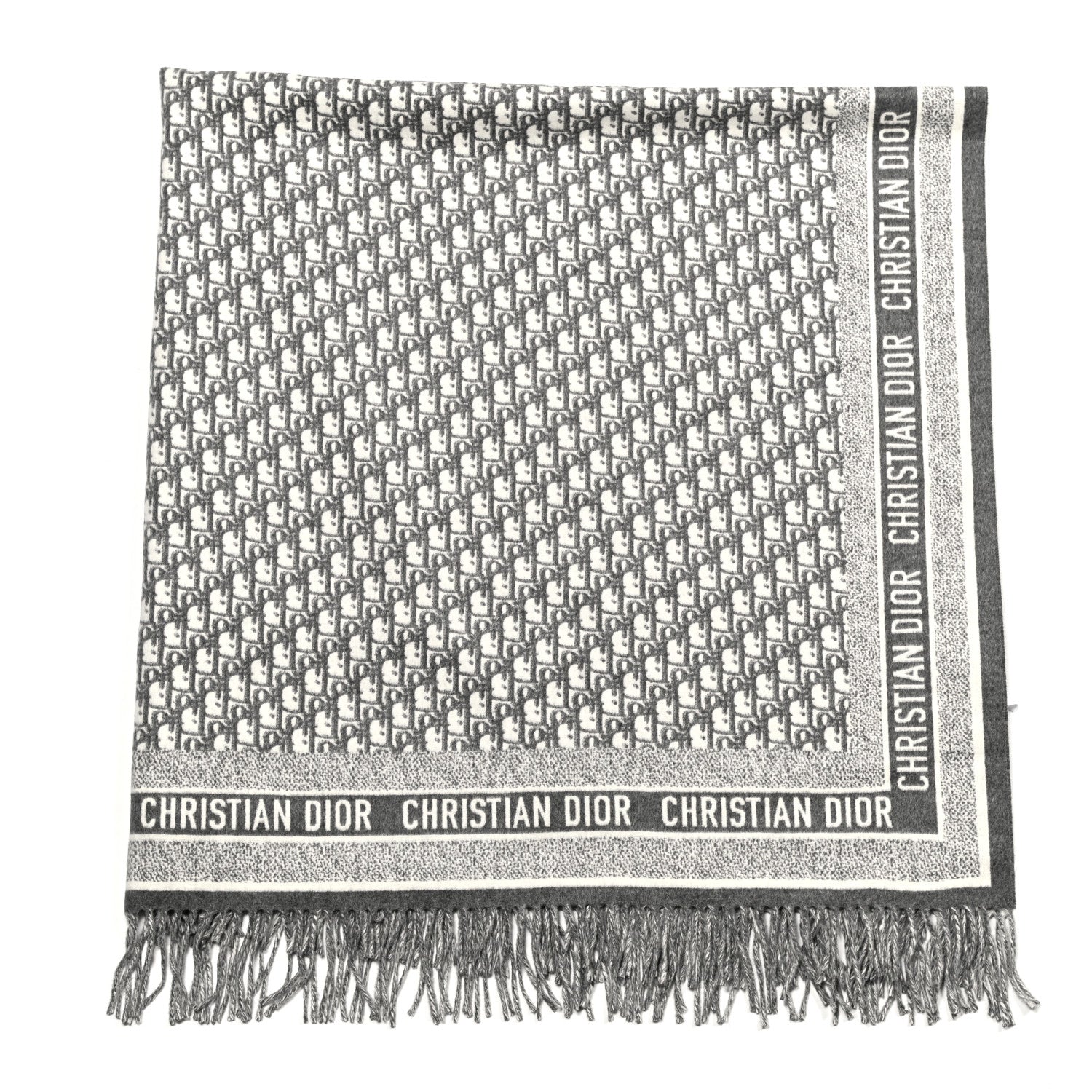Christian Dior Wool Angora Oblique Throw Blanket Grey 1 of 4