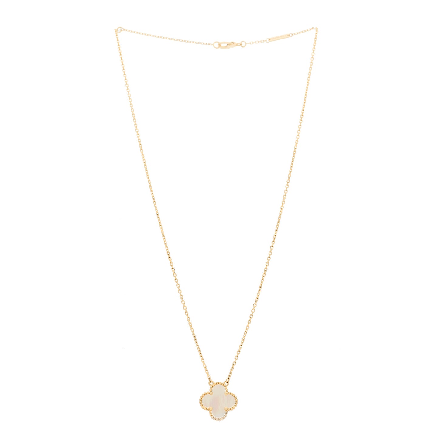 18K Yellow Gold Mother of Pearl Vintage Alhambra Pendant Necklace