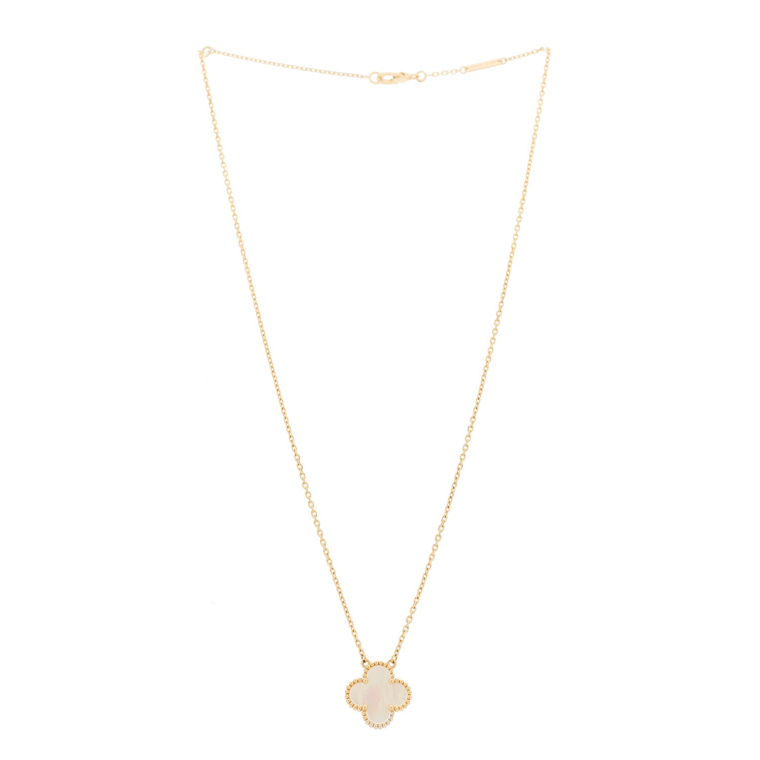 Van Cleef & Arpels 18K Yellow Gold Mother of Pearl Vintage Alhambra Pendant Necklace 3 of 6