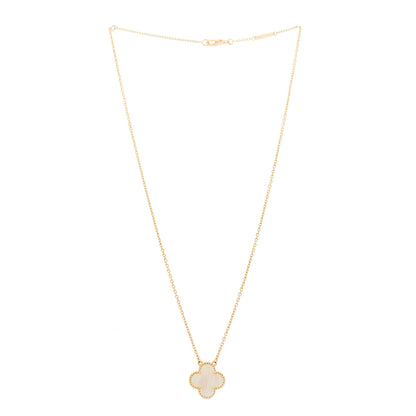 Van Cleef & Arpels 18K Yellow Gold Mother of Pearl Vintage Alhambra Pendant Necklace 3 of 6