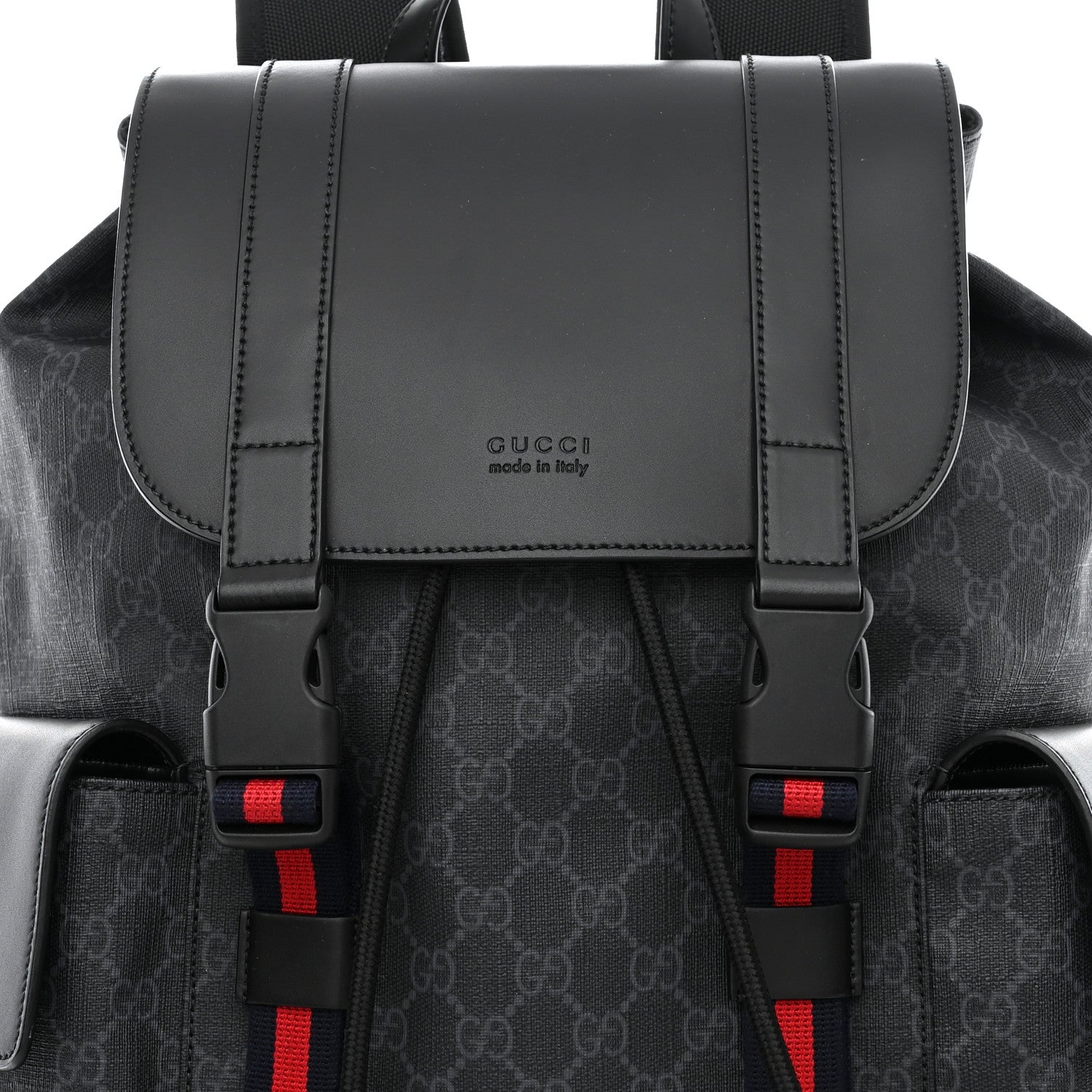 Gucci Soft GG Supreme Monogram Calfskin Web Double Buckle Backpack Black 8 of 10