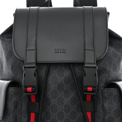 Gucci Soft GG Supreme Monogram Calfskin Web Double Buckle Backpack Black 8 of 10