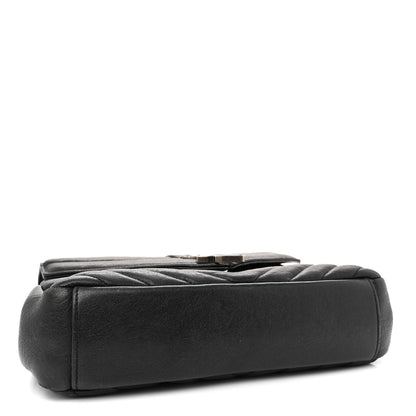 Saint Laurent Sheepskin Matelasse Chevron Monogram Medium College Bag Black 4 of 15
