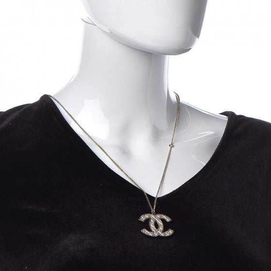 Chanel Metal Quilted CC Pendant Necklace Gold White 2 of 2