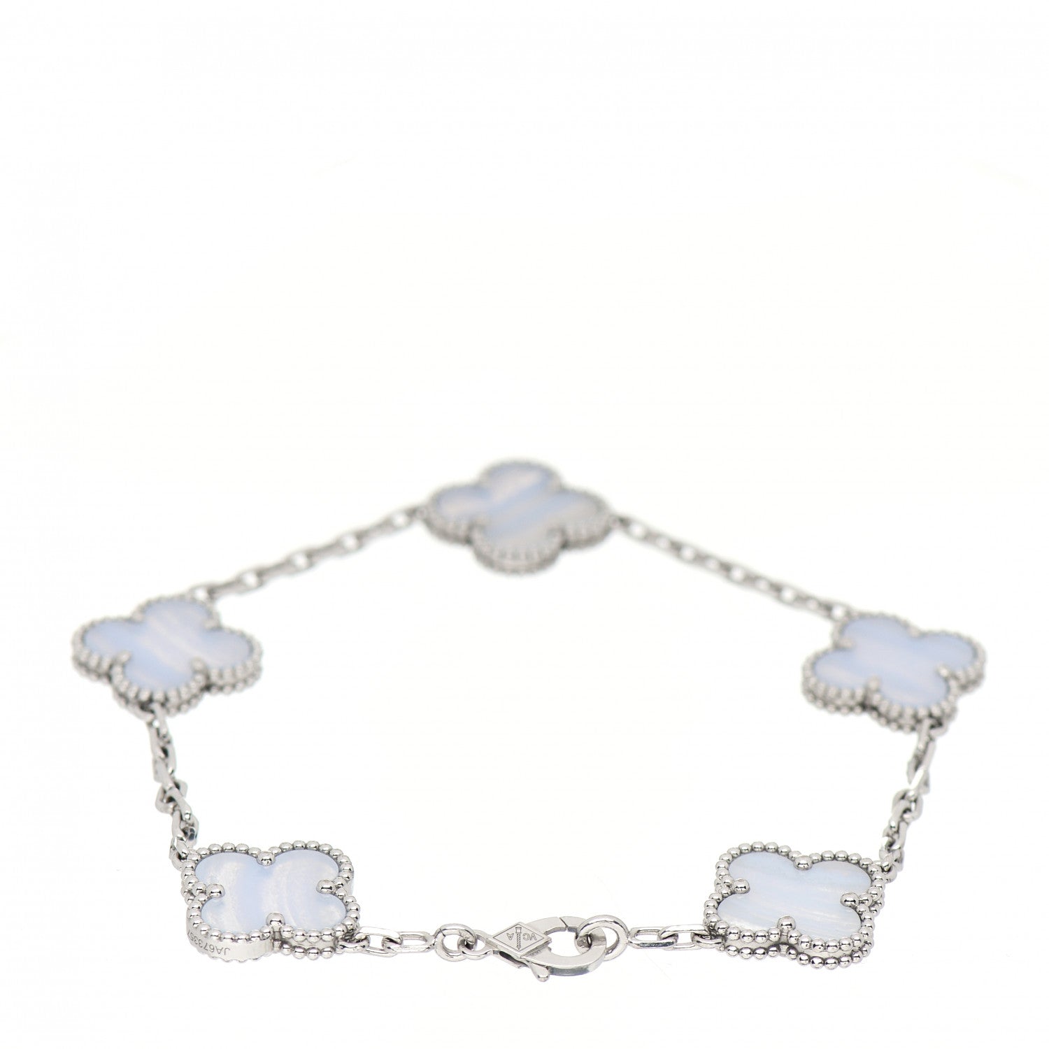 Van Cleef & Arpels 18K White Gold Chalcedony 5 Motifs Vintage Alhambra Bracelet 3 of 5