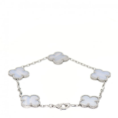 Van Cleef & Arpels 18K White Gold Chalcedony 5 Motifs Vintage Alhambra Bracelet 3 of 5