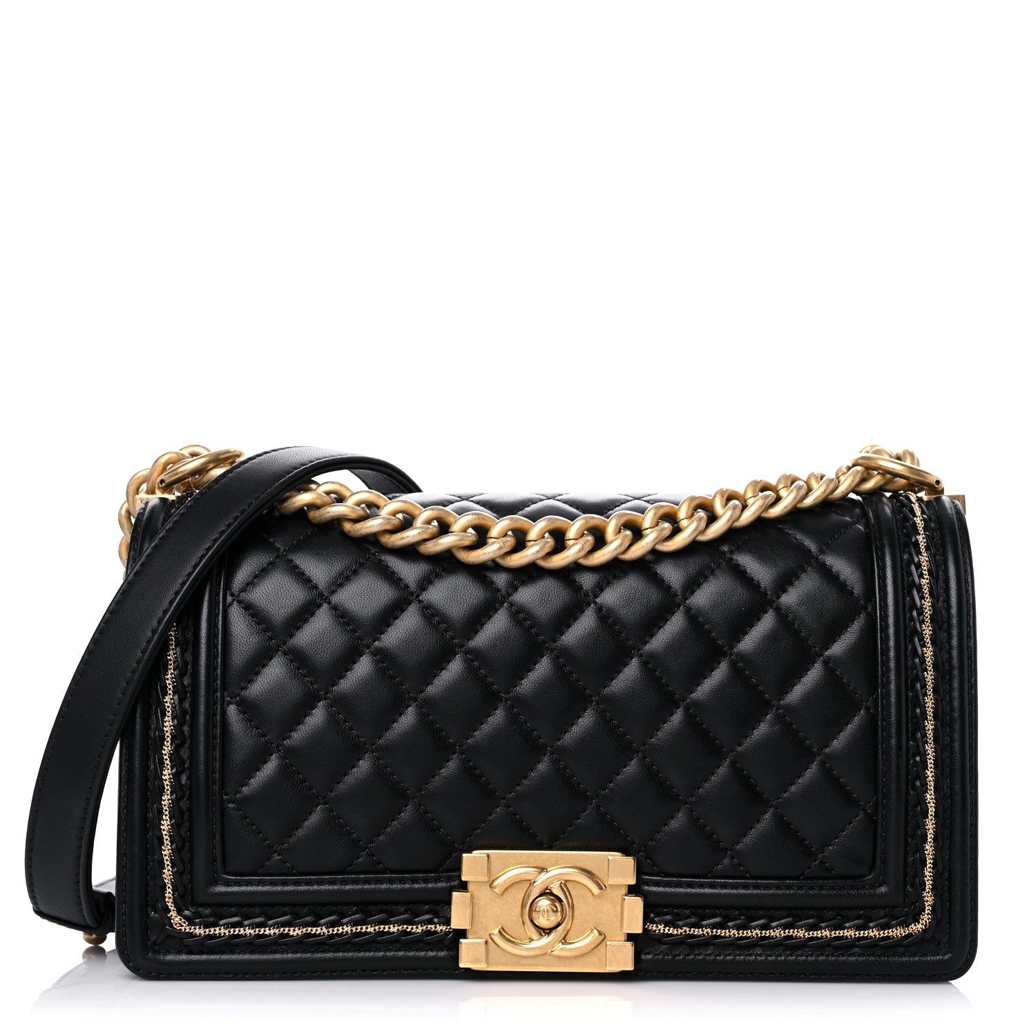 Chanel Lambskin Quilted Medium Chain Detail Boy Flap Black 1 of 13