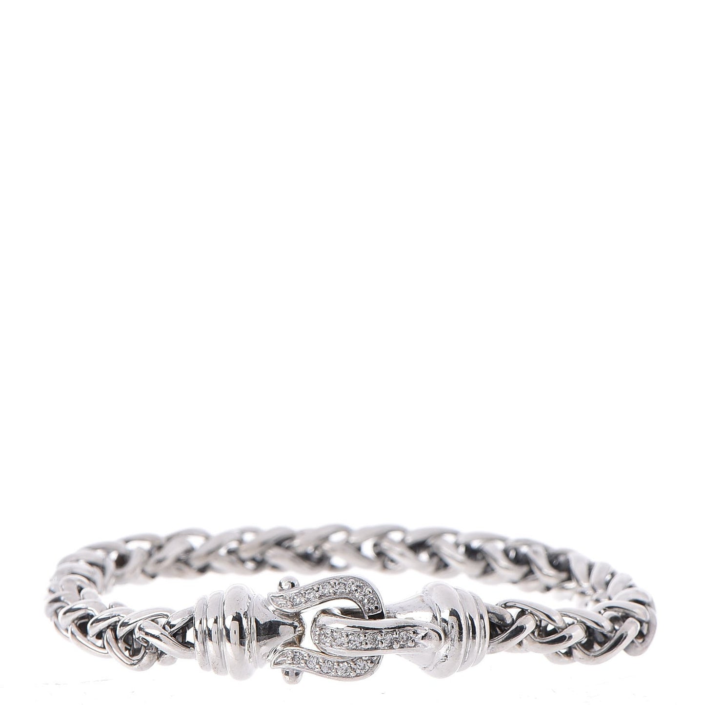 Sterling Silver Diamond 6mm Buckle Wheat Chain Bracelet