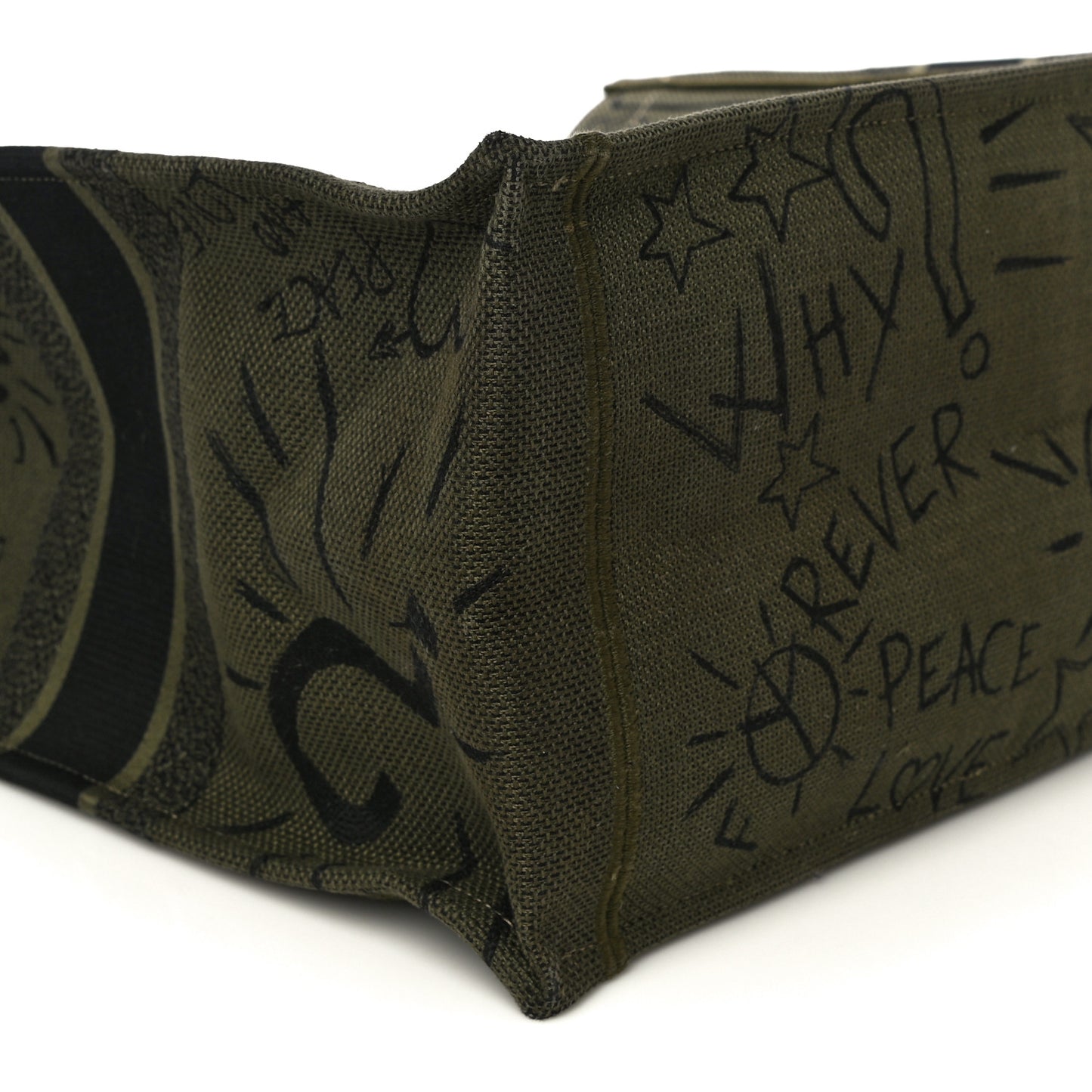 Canvas Embroidered Graffiti Book Tote Vert